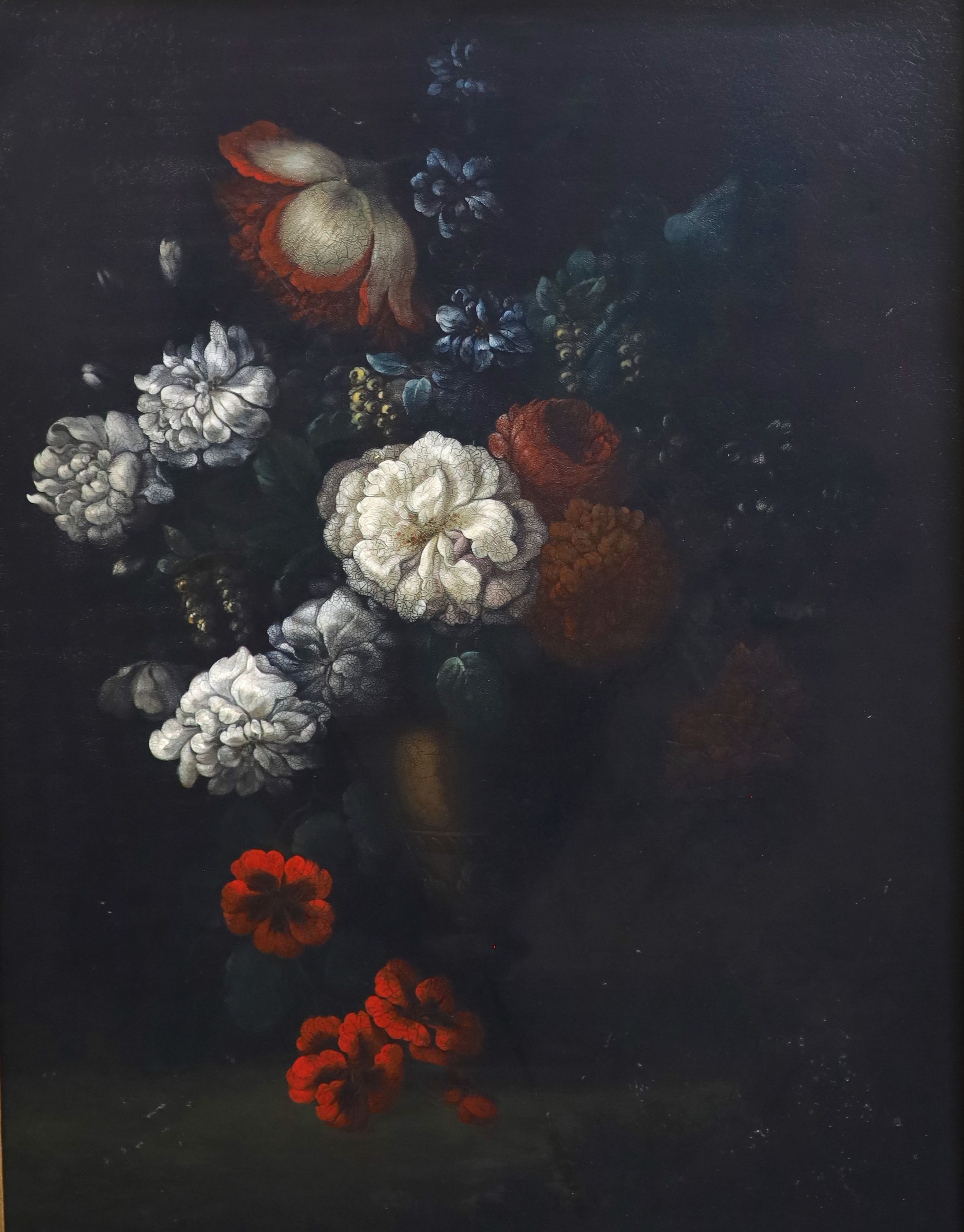 Flemish School , Still life of flowers in a vase, oil on metal panel, 55 x 41cm